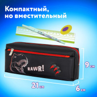 Пенал мягкий ЮНЛАНДИЯ, 2 отделения, полиэстер, "Roar", черный, 21х9х6 см, 272347 Пенал мягкий ЮНЛАНДИЯ, 2 отделения, полиэстер, "Roar", черный, 21х9х6 см, 272347