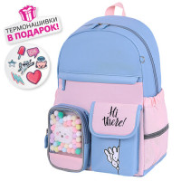 Рюкзак BRAUBERG PASTEL с термонашивками в комплекте, "Friendly bunnies", голубой, 40х29х14 см, 271423 Рюкзак BRAUBERG PASTEL с термонашивками в комплекте, "Friendly bunnies", голубой, 40х29х14 см, 271423