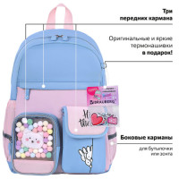 Рюкзак BRAUBERG PASTEL с термонашивками в комплекте, "Friendly bunnies", голубой, 40х29х14 см, 271423 Рюкзак BRAUBERG PASTEL с термонашивками в комплекте, "Friendly bunnies", голубой, 40х29х14 см, 271423