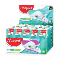 Степлер №10 MAPED (Франция) "Ergologic", до 15 листов, с контейнером для скоб и антистеплером, ассорти, 352211
