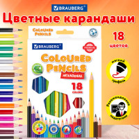 Карандаши цветные BRAUBERG PREMIUM, 18 цветов, шестигранные, грифель 3 мм, 181667 Карандаши цветные BRAUBERG PREMIUM, 18 цветов, шестигранные, грифель 3 мм, 181667