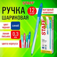 Ручка шариковая STAFF "CANDY PASTEL", синяя, ВЫГОДНЫЙ КОМПЛЕКТ 12 шт., узел 0,6 мм, линия 0,3 мм, 144237