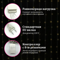 Электрогирлянда-занавес комнатная "Штора" 3х3 м, 196 LED, теплый белый свет, 220 V, ЗОЛОТАЯ СКАЗКА, 591352 Электрогирлянда-занавес комнатная "Штора" 3х3 м, 196 LED, теплый белый свет, 220 V, ЗОЛОТАЯ СКАЗКА, 591352