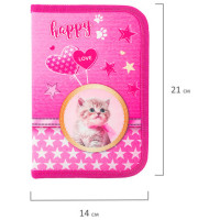 Пенал BRAUBERG, 1 отделение, 1 откидная планка, полиэстер, 21х14 см, "Happy kitten", 270308 Пенал BRAUBERG, 1 отделение, 1 откидная планка, полиэстер, 21х14 см, "Happy kitten", 270308