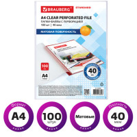 Папки-файлы перфорированные А4 BRAUBERG "STANDARD", КОМПЛЕКТ 100 шт., матовые, 40 мкм, 229660 Папки-файлы перфорированные А4 BRAUBERG "STANDARD", КОМПЛЕКТ 100 шт., матовые, 40 мкм, 229660