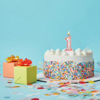 Свеча-цифра для торта "1" ДВУСТОРОННЯЯ с конфетти, 8,5 см, ЗОЛОТАЯ СКАЗКА, держатель, блистер, 591394
