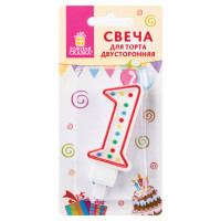 Свеча-цифра для торта "1" ДВУСТОРОННЯЯ с конфетти, 8,5 см, ЗОЛОТАЯ СКАЗКА, держатель, блистер, 591394