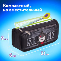 Пенал ЮНЛАНДИЯ, 2 отделения, полиэстер, "Shark", черный, 21х6х9 см, 270271 Пенал ЮНЛАНДИЯ, 2 отделения, полиэстер, "Shark", черный, 21х6х9 см, 270271