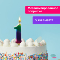 Свеча-цифра для торта "1" "Радужная", 9 см, ЗОЛОТАЯ СКАЗКА, с держателем, в блистере, 591434 Свеча-цифра для торта "1" "Радужная", 9 см, ЗОЛОТАЯ СКАЗКА, с держателем, в блистере, 591434