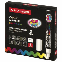Маркер меловой BRAUBERG "POP-ART", сухостираемый, для гладких поверхностей, 5 мм, БЕЛЫЙ, 151527