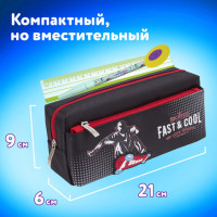 Пенал ЮНЛАНДИЯ, 2 отделения, полиэстер, "Skate", черный, 21х6х9 см, 270276 Пенал ЮНЛАНДИЯ, 2 отделения, полиэстер, "Skate", черный, 21х6х9 см, 270276