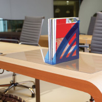 Лоток вертикальный для бумаг BRAUBERG "Office style", 245х90х285 мм, тонированный синий, 237282