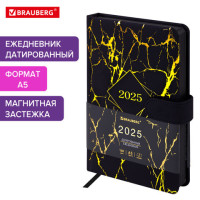 Ежедневник датированный 2025 А5 138x213 мм BRAUBERG "Goldy", под кожу, цветной срез, черный, 115898 Ежедневник датированный 2025 А5 138x213 мм BRAUBERG "Goldy", под кожу, цветной срез, черный, 115898