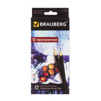 Карандаши цветные BRAUBERG "Artist line", 12 цветов, трехгранные, черный корпус, высшее качество, 180596 Карандаши цветные BRAUBERG "Artist line", 12 цветов, трехгранные, черный корпус, высшее качество, 180596
