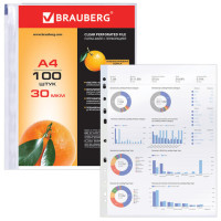 Папки-файлы перфорированные, А4, BRAUBERG, комплект 100 шт., "апельсиновая корка", 30 мкм, 221991 Папки-файлы перфорированные, А4, BRAUBERG, комплект 100 шт., "апельсиновая корка", 30 мкм, 221991