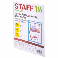 Бумага белая А4, 80 г/м2, 100 л., STAFF "СТАНДАРТ" для офиса, дома и хобби, Россия, 146% (CIE), 115351