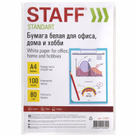 Бумага белая А4, 80 г/м2, 100 л., STAFF "СТАНДАРТ" для офиса, дома и хобби, Россия, 146% (CIE), 115351