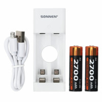 Зарядное устройство с аккумуляторами 2 шт., AA (HR6), 2700 mAh, SONNEN BC2, в блистере, 454239 Зарядное устройство с аккумуляторами 2 шт., AA (HR6), 2700 mAh, SONNEN BC2, в блистере, 454239