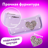 Пенал мягкий ЮНЛАНДИЯ, 2 отделения, полиэстер, "Heart", фиолетовый, 21х6х9 см, 270259 Пенал мягкий ЮНЛАНДИЯ, 2 отделения, полиэстер, "Heart", фиолетовый, 21х6х9 см, 270259
