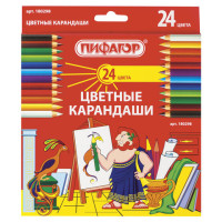 Карандаши цветные ПИФАГОР, 24 цвета, классические, заточенные, картонная упаковка, 180298 Карандаши цветные ПИФАГОР, 24 цвета, классические, заточенные, картонная упаковка, 180298