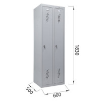 Шкаф металлический для одежды BRABIX "LK 21-60", УСИЛЕННЫЙ, 2 секции, 1830х600х500 мм, 32 кг, 291126, S230BR402502