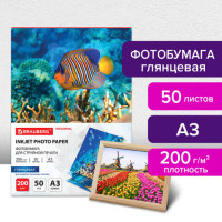 Фотобумага глянцевая БОЛЬШОГО ФОРМАТА, А3, 200 г/м2, односторонняя, 50 листов, BRAUBERG ORIGINAL, 363995 Фотобумага глянцевая БОЛЬШОГО ФОРМАТА, А3, 200 г/м2, односторонняя, 50 листов, BRAUBERG ORIGINAL, 363995