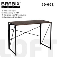 Стол на металлокаркасе BRABIX "LOFT CD-002", 1000х500х750 мм, складной, цвет морёный дуб, 641212 Стол на металлокаркасе BRABIX "LOFT CD-002", 1000х500х750 мм, складной, цвет морёный дуб, 641212