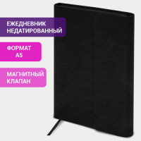 Ежедневник с магнитным клапаном недатированный, под кожу, А5, черный, BRAUBERG "Magnetic X", 113278