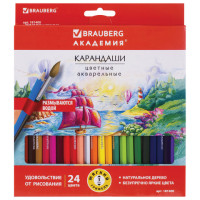 Карандаши цветные акварельные BRAUBERG "АКАДЕМИЯ", 24 цвета, шестигранные,высокое качество, 181400 Карандаши цветные акварельные BRAUBERG "АКАДЕМИЯ", 24 цвета, шестигранные,высокое качество, 181400