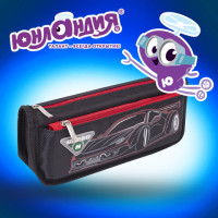 Пенал мягкий ЮНЛАНДИЯ, 2 отделения, полиэстер, "Speed car", черный, 21х6х9 см, 270273