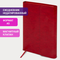 Ежедневник с магнитным клапаном недатированный, под кожу, А5, красный, BRAUBERG "Magnetic X", 113281